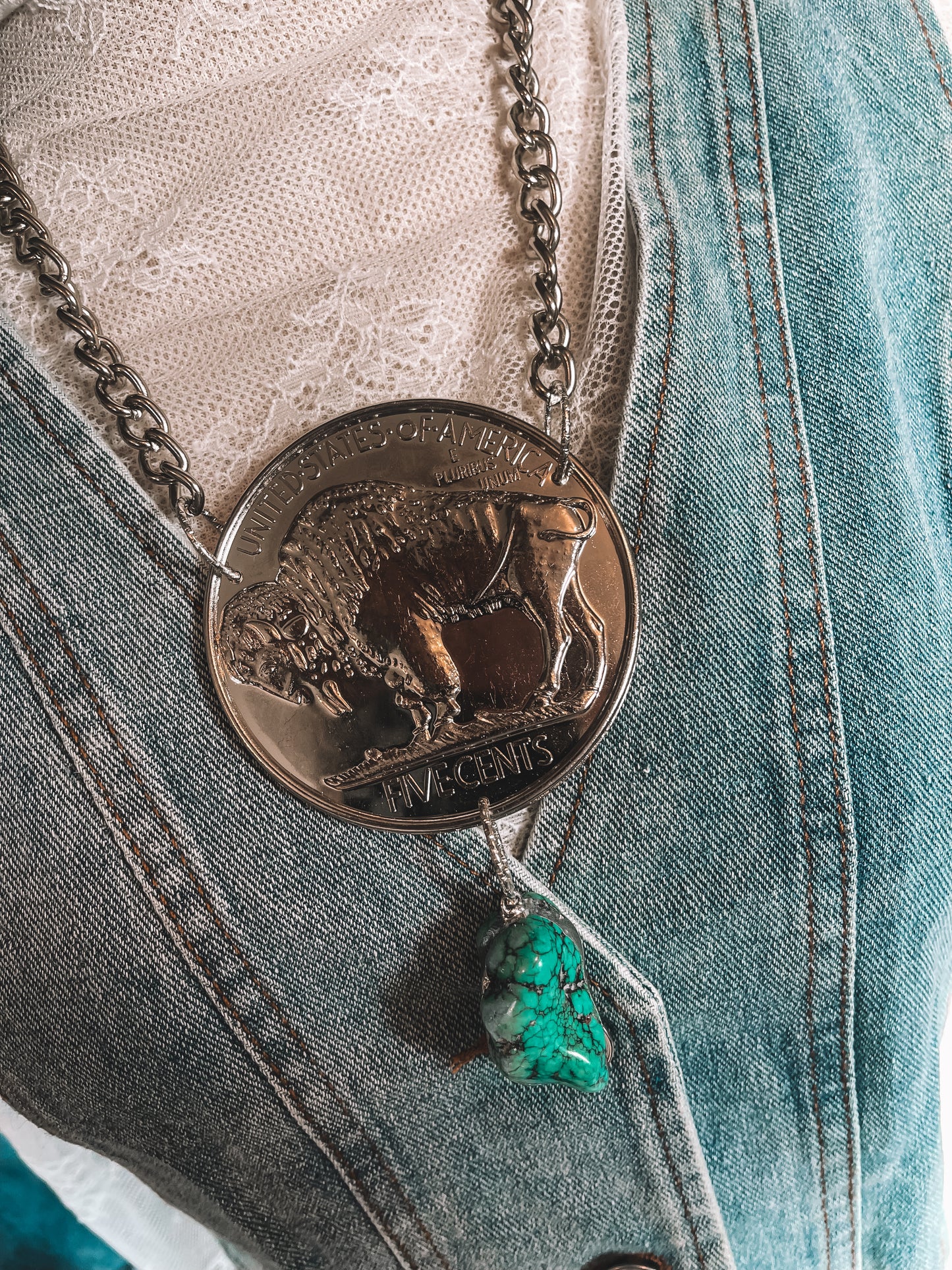 Oversized Buffalo Necklace (w/ turquoise)