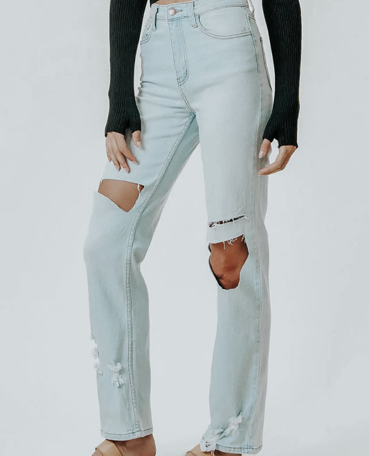 Light Wash Distressed Mom Jeans