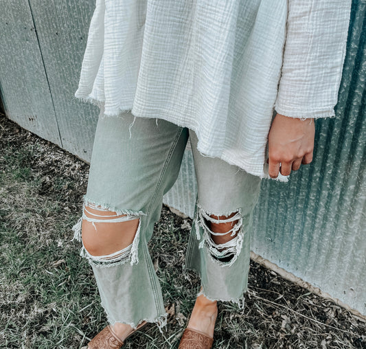 Army Green Distressed Jeans