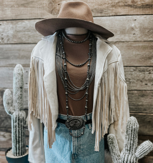 Beige Fringe Jacket